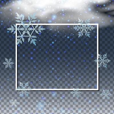 Border template with snowflakes in the sky