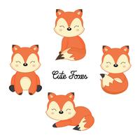 Set of Cute little foxes in cartoon style.