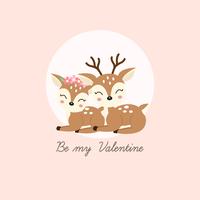 Tarjeta de felicitación feliz del día de tarjetas del día de San Valentín. Pareja de ciervos se enamoran. vector