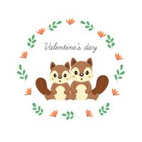 Happy Valentine's Day greeting card with cute squirrels in love. vector