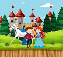 Princesa y principe en el castillo vector