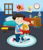 Dad and children in bedroom vector