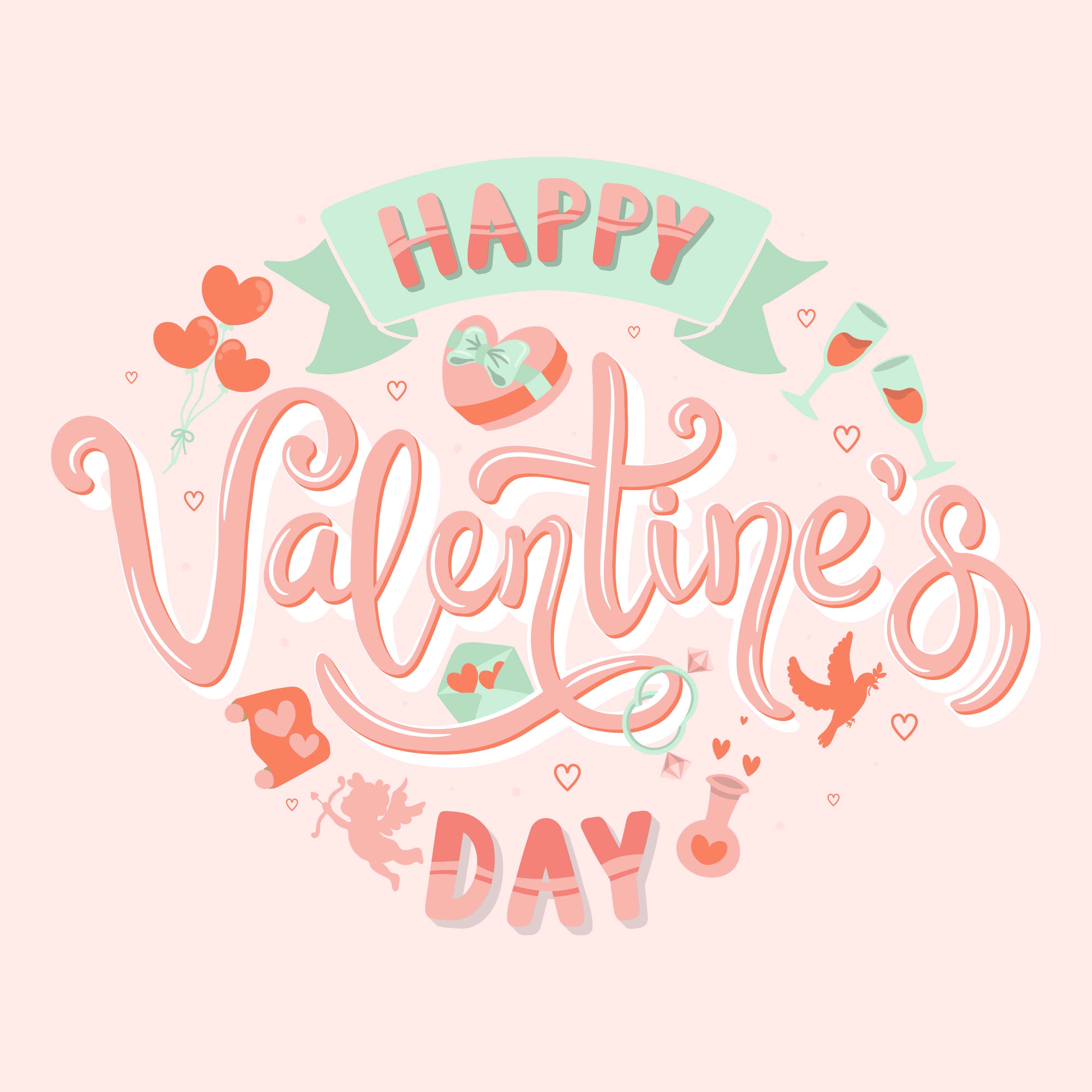 Happy Valentines Day Handwritten Calligraphy Typography With