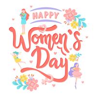International Women's Day Text Calligraphy with Flower . Women Icon Greeting Card - Vector Illustration