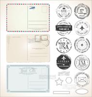 Conjunto de sellos postales sobre fondo blanco correo correo postal oficina aérea vector