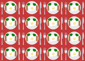 Set of seamless pattern fried egg on a plate with fork and knife on top view. vector picnic illustration.
