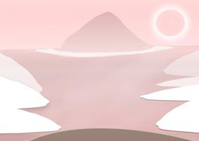 illustration Vector design background with hot summer landscape on mountains Pink style, forest.