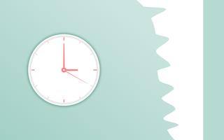 Clock icon flat time wall on soft blue background. Vector design element