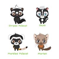 Set of poelcat and badger species vector