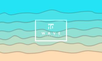 Abstract summer wave blue seacoast background paper cut style. vector
