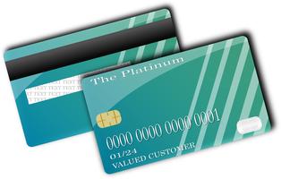 Verde de la tarjeta de crédito Frente y parte posterior aislados en el fondo blanco con la sombra. concepto de ilustración vectorial Diseño para el pago de compras de negocios. vector