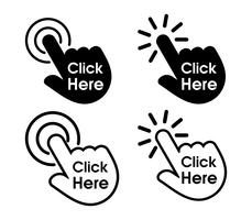 Click Here Icon. Hand mouse symbol. Click button for website. vector
