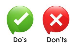 Do's and Don'ts symbols accept rejected for evaluation. Vector Simple and modern style.