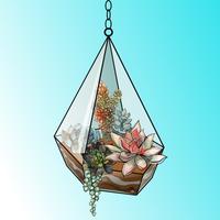 Flower arrangement of succulents in a geometric glass aquarium. Vector. vector