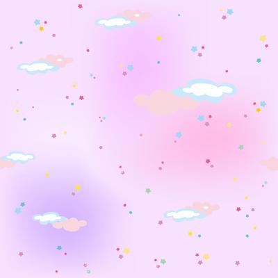 Pink sky with stars and clouds.Magic. Seamless pattern. Vector.