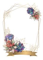 Gold frame with succulents flowers. Watercolor. Graphics. Vector. vector