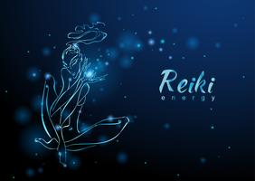 The Reiki Energy. The girl with the flow of energy. Meditation. Alternative medicine. Esoteric. Vector