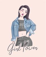 typography slogan with cute girl illustration vector