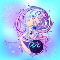 Zodiac sign Aquarius a beautiful girl. Horoscope. Astrology. Vector.