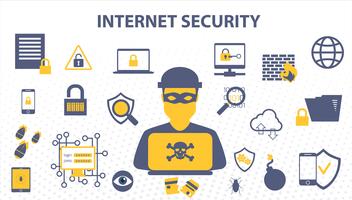 Internet Security Doodle concept of online data and computer network protection solutions cyber. vector