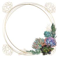 Round gold frame with succulents. Vector. Watercolor. Graphics vector