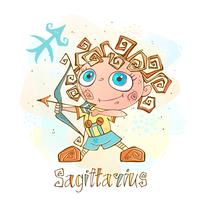 Children's horoscope icon. Zodiac for kids. Sagittarius sign . Vector. Astrological symbol as cartoon character.