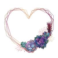 Gold heart frame with succulents. Valentine. Watercolor.Graphics. Vector. vector