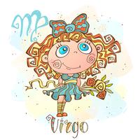 Children's horoscope icon. Zodiac for kids. Virgo sign . Vector. Astrological symbol as cartoon character.