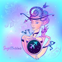 Zodiac sign Sagittarius a beautiful girl. Horoscope. Astrology. Vector. vector