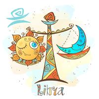 Icono del horóscopo infantil. Zodiaco para niños. Signo de libra. Vector. Símbolo astrológico como personaje de dibujos animados. vector