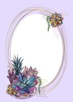 Oval gold frame with succulents. Vector illustration.