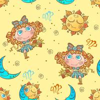 A fun seamless pattern for kids. Zodiac sign Virgo. Vector. vector