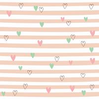Striped seamless pattern with hearts. Cute pattern with pink stripes. Vector