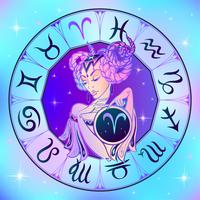 Zodiac sign Aries a beautiful girl. Horoscope. Astrology. Vector.