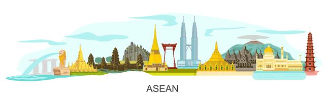 Panorama de edificios de atracción de la ASEAN vector