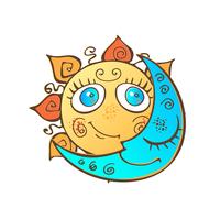 El sol y la luna en el lindo estilo infantil. Vector. vector