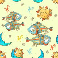 A fun seamless pattern for kids. Zodiac sign Pisces. Vector. vector