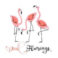 Pink flamingo. Fun illustration in a cute style. Summer motifs. Vector