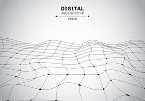 Abstract digital technology black wireframe polygonal landscape white background. Connected lines and dots futuristic. vector