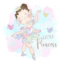 Little Princess ballerina dancing. Sweet girl. Vector