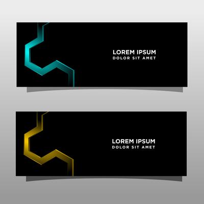 Abstract black banner technology concept design. Glossy gold and blue color