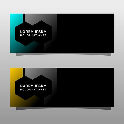 Abstract black banner technology concept design. Glossy gold and blue color