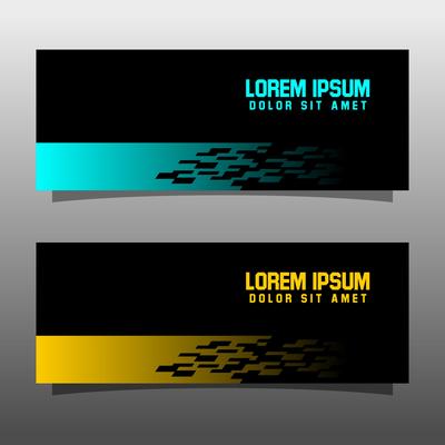Abstract black banner technology concept design. Glossy gold and blue color