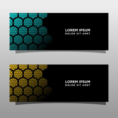 Abstract black banner technology concept design. Glossy gold and blue color