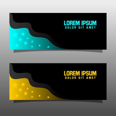 Abstract black banner technology concept design. Glossy gold and blue color