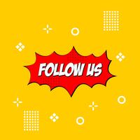 Follow us text modern design template. Red and yellow colors. White background vector