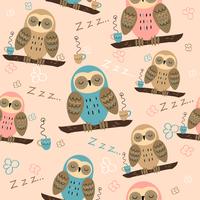 Seamless pattern. Owls dream. Cute style. Pajama fabric. Vector