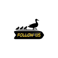 Follow us duck design template. Yellow and black colors. White background vector