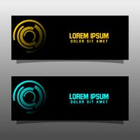 Abstract black banner technology concept design. Glossy gold and blue color vector