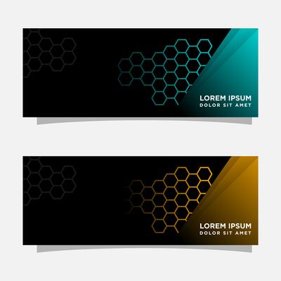 Abstract black banner modern concept design. Glossy gold and blue color